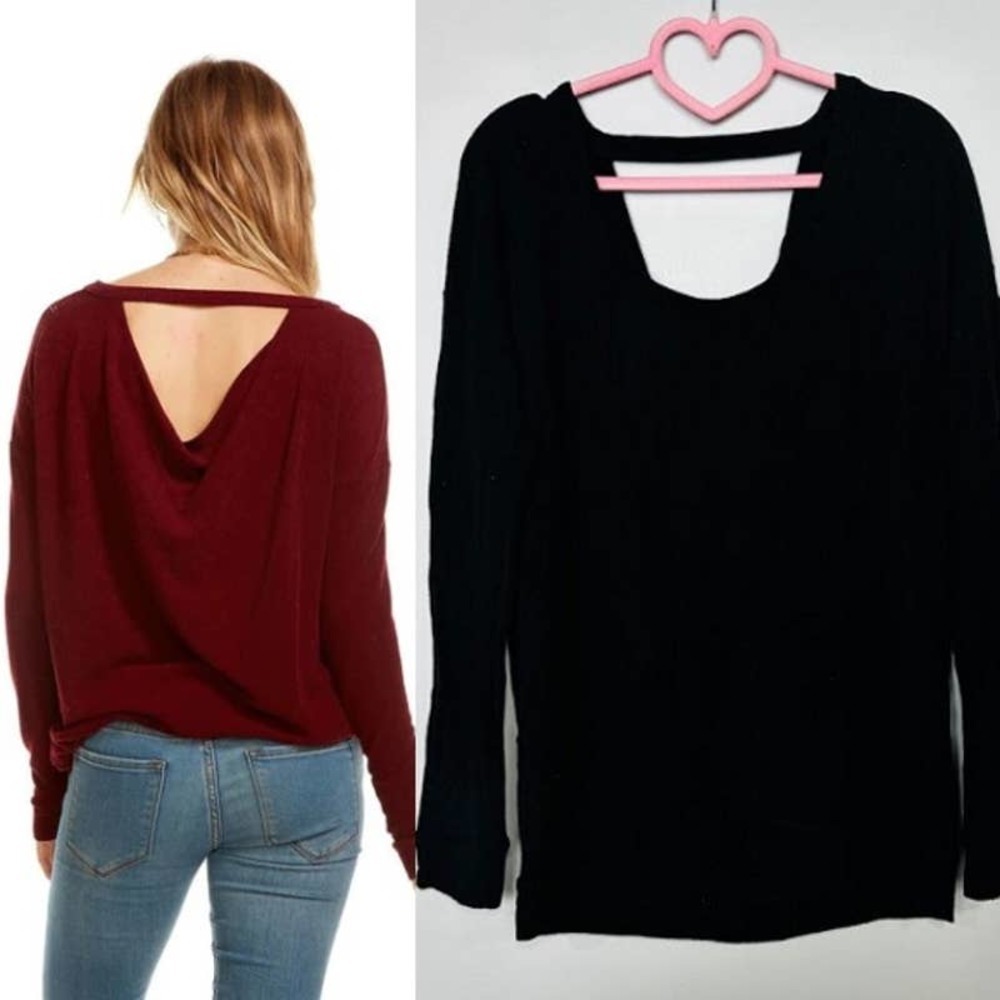 Chaser NWT Long Sleeve Cut Out Draped Back Tunic Pullover Top Black Size Medium